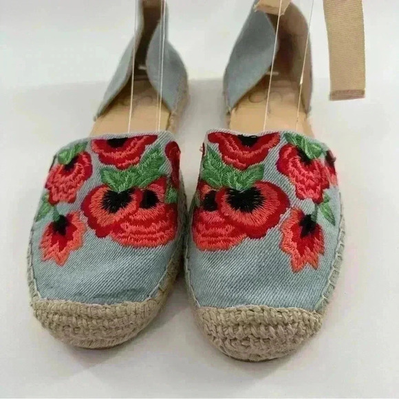 Jessica Simpson Flippo flats size 8.5 38.5 denim floral embroidered espadrilles - Picture 3 of 13